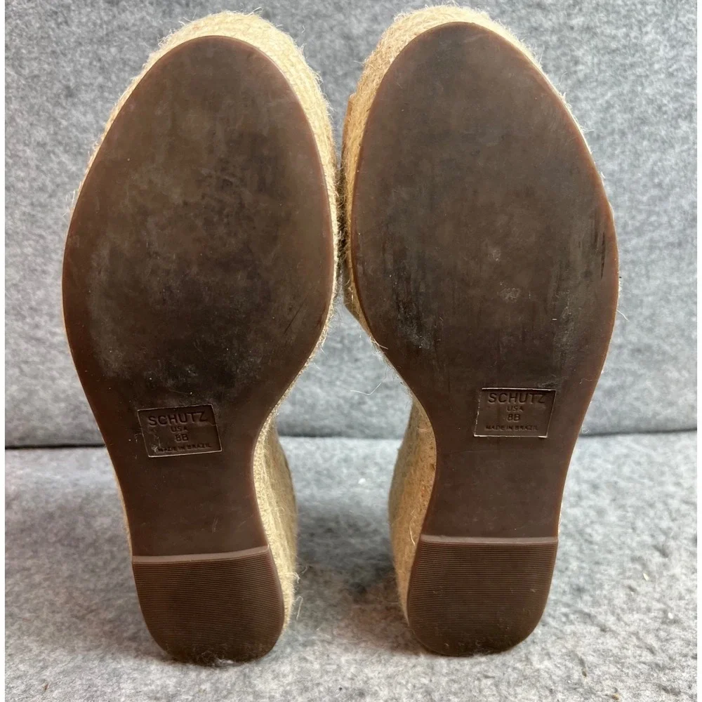 Schutz Tan Suede Espadrille Wedge Platform Sandals Mules Summer 8 Made In Brazil